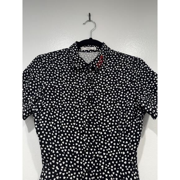 MANGO Heart Print Mini Dress Women’s Size 2 Embroidered Heart Breaker Buttons - Picture 3 of 8